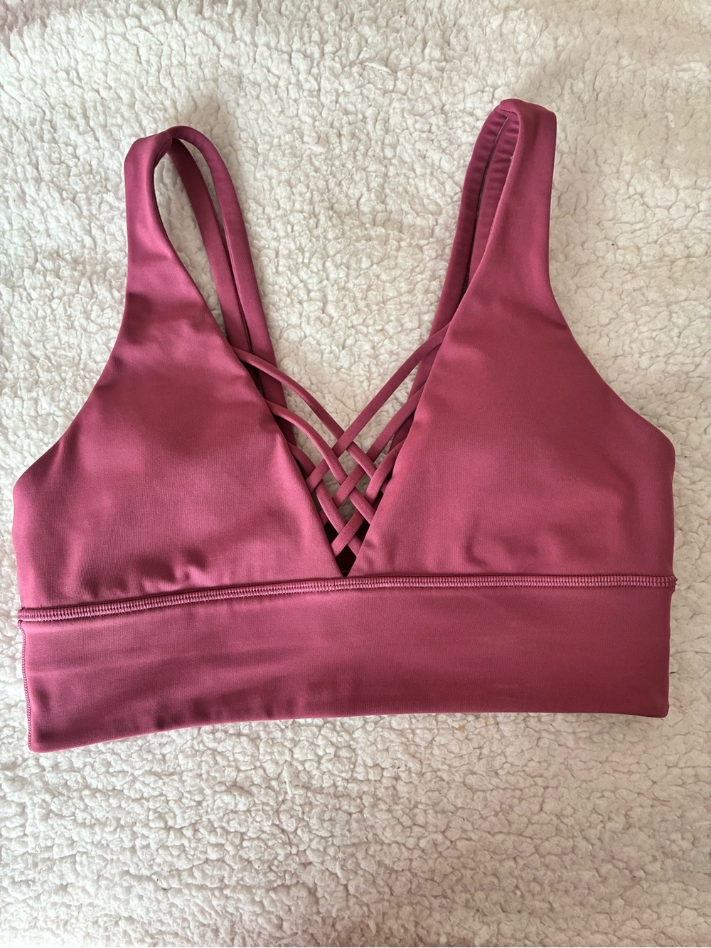 Lululemon Bind & Cross Bra in the color Moss Rose